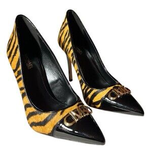 Michael Kors Parker Pump Tiger Print Calf Hair Patent Leather Stiletto Size 6